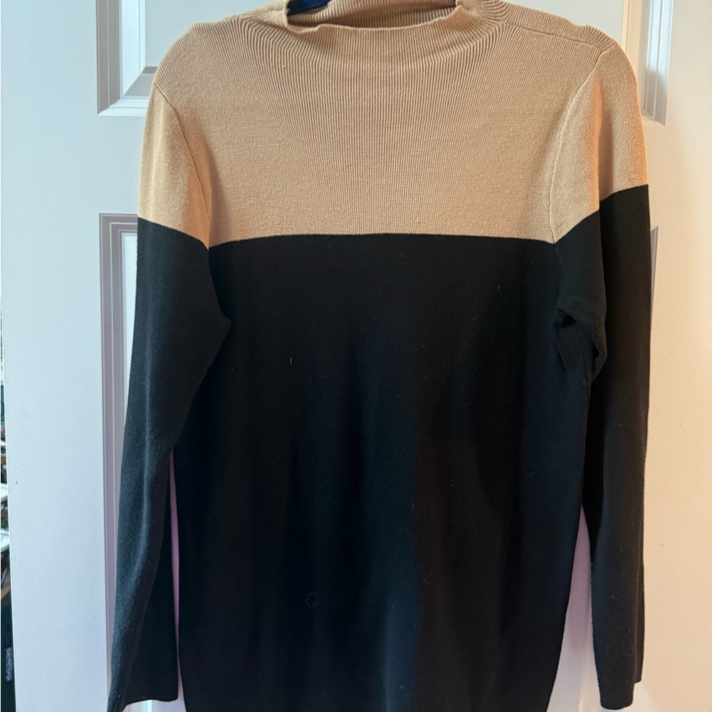 Eloquii Two-Tone Turtleneck Sweater in Beige and Black